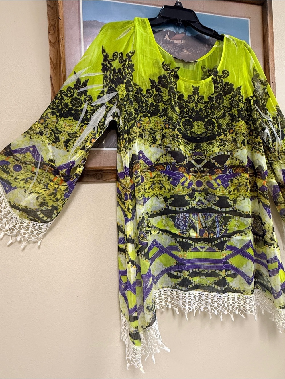 Mushka by Sienna Rose Y2K Sheer Fairy Core Asymmetrical Lace Tunic Top XLl